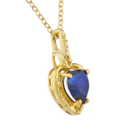 14Kt Gold Blue Sapphire Heart Design Pendant Necklace