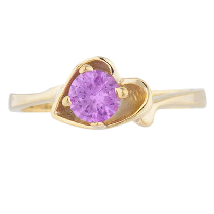 14Kt Gold Pink Sapphire Round Heart Ring