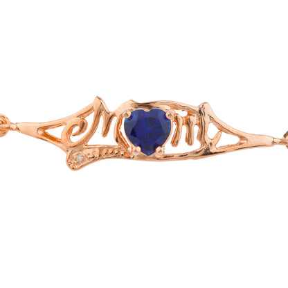 Blue Sapphire & Diamond Heart Mom Bracelet 14Kt Rose Gold Plated Over .925 Sterling Silver