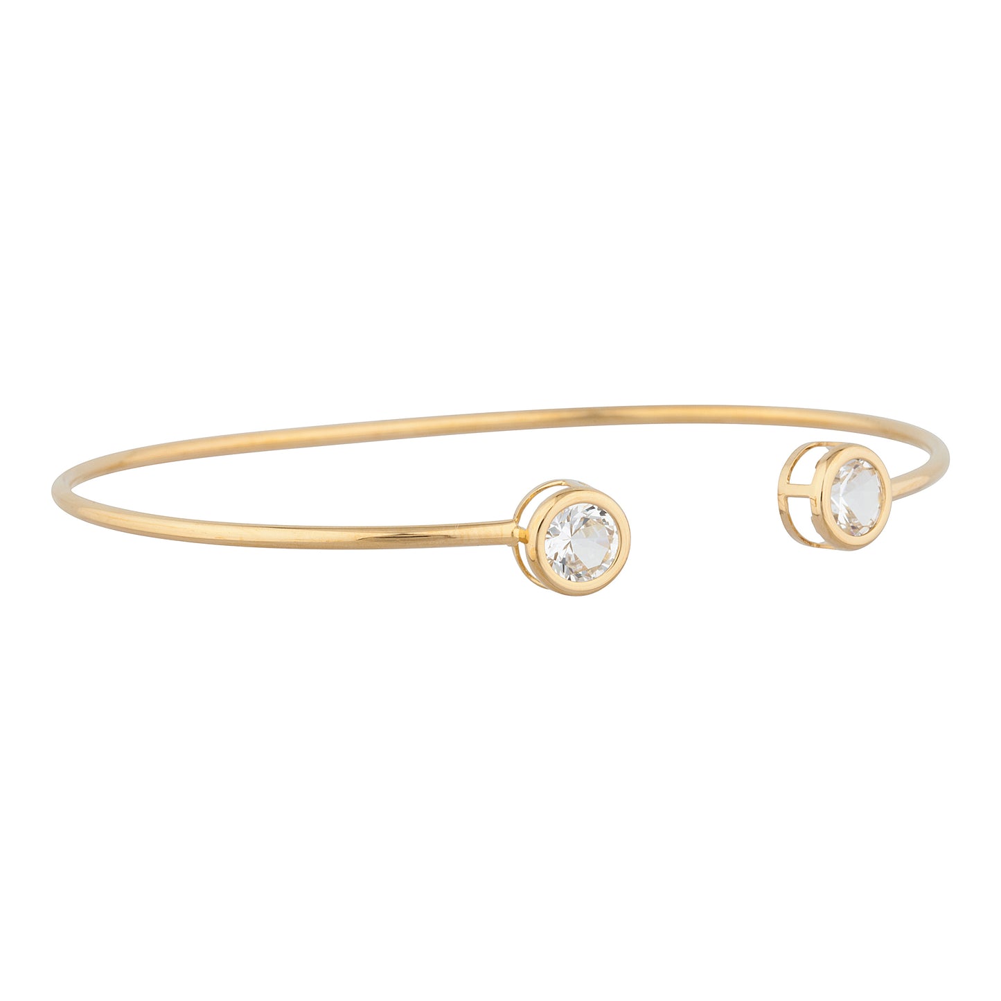 14Kt Yellow Gold Plated White Sapphire Round Bezel Bangle Bracelet