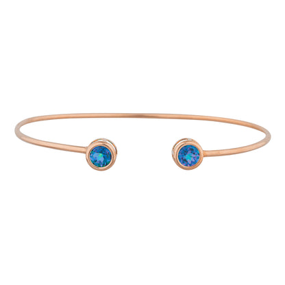 14Kt Gold Natural Blue Mystic Topaz Round Bezel Bangle Bracelet