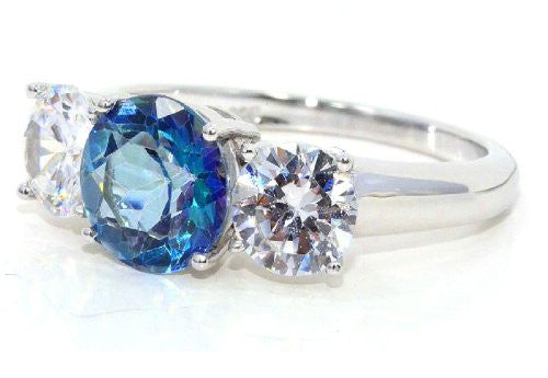 4 Ct Blue Mystic Topaz & Zirconia Round Ring .925 Sterling Silver Rhodium Finish