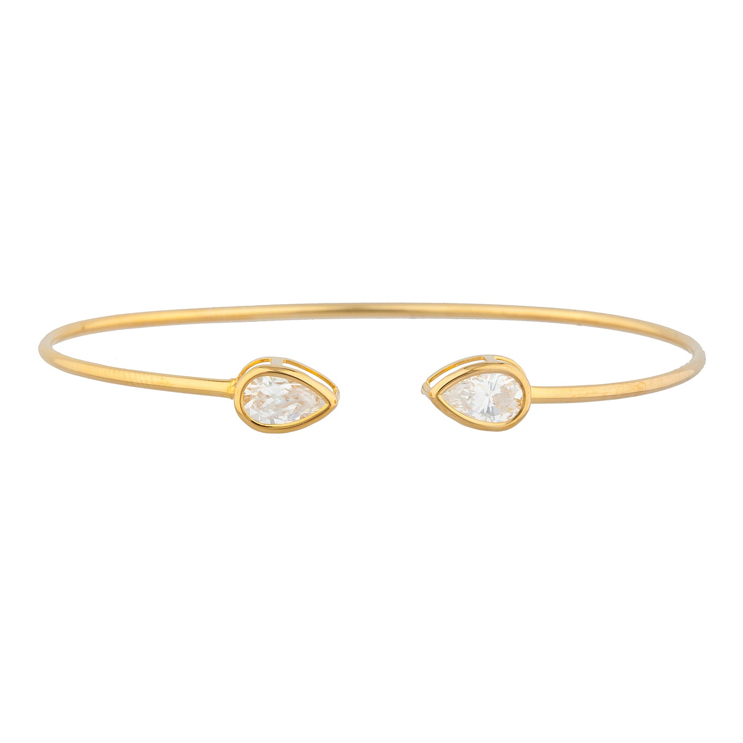 14Kt Gold White Sapphire Pear Bezel Bangle Bracelet