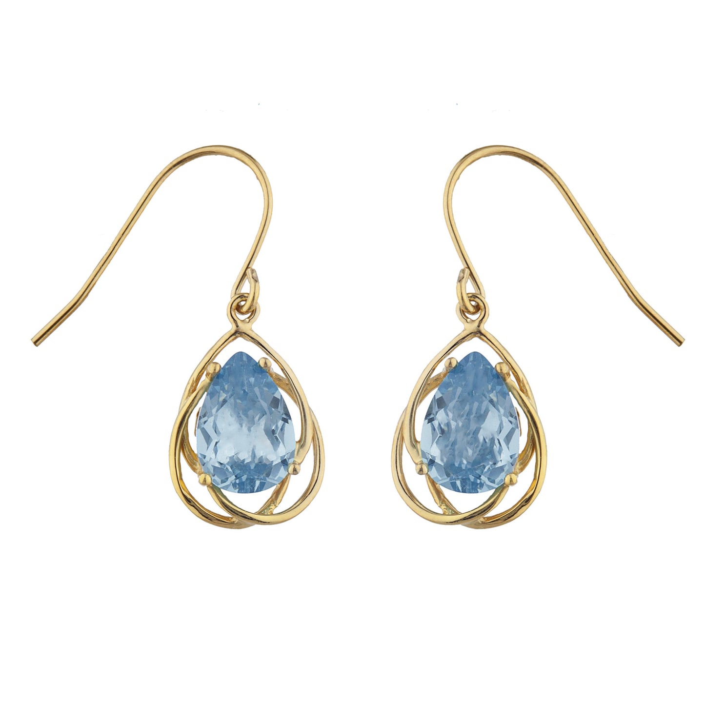 14Kt Gold 4 Ct Aquamarine Pear Teardrop Design Dangle Earrings