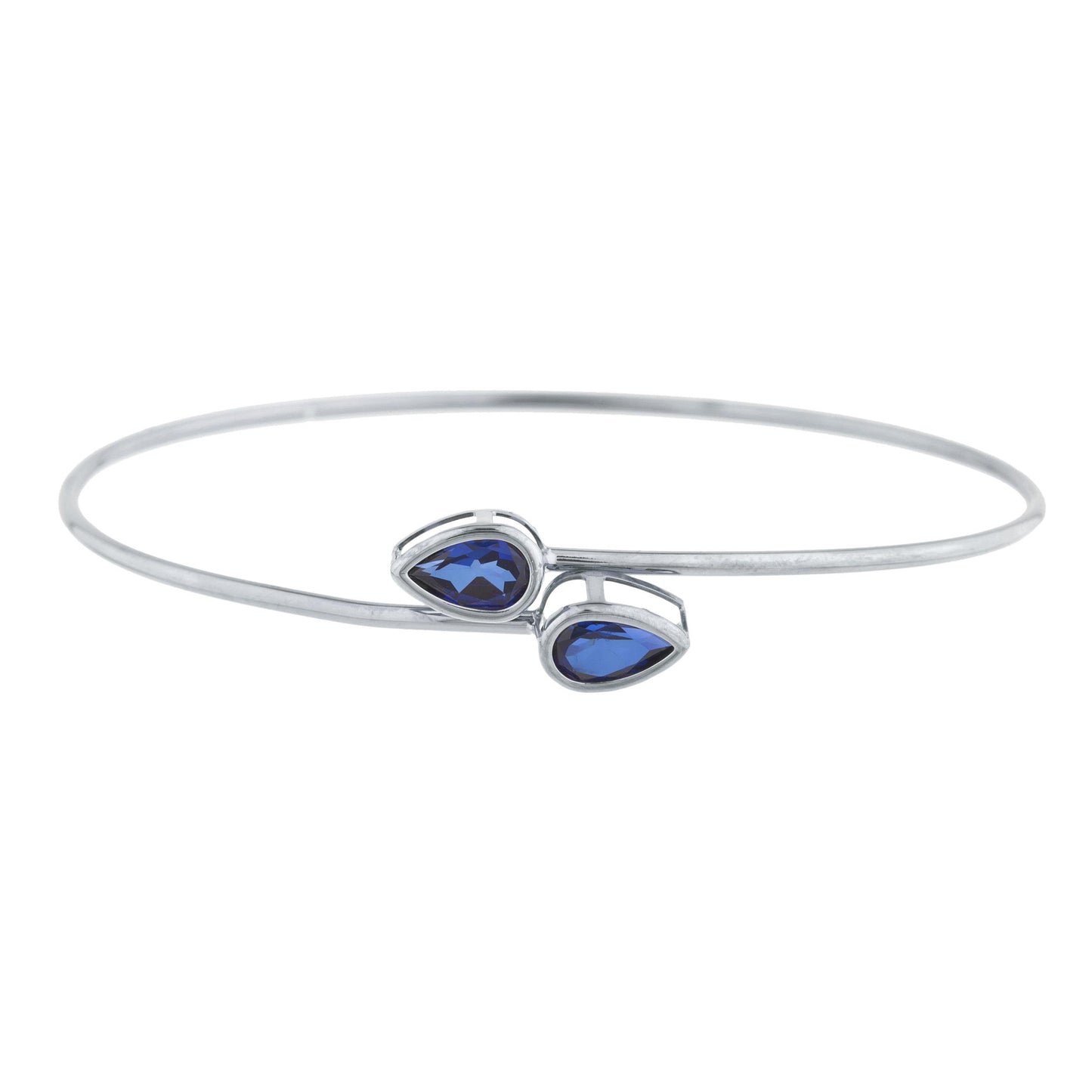 14Kt Gold Blue Sapphire Pear Bezel Bangle Bracelet