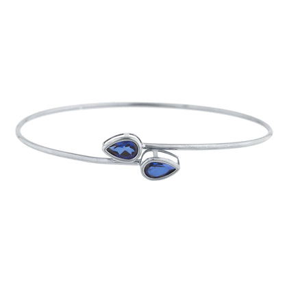 14Kt Gold Blue Sapphire Pear Bezel Bangle Bracelet