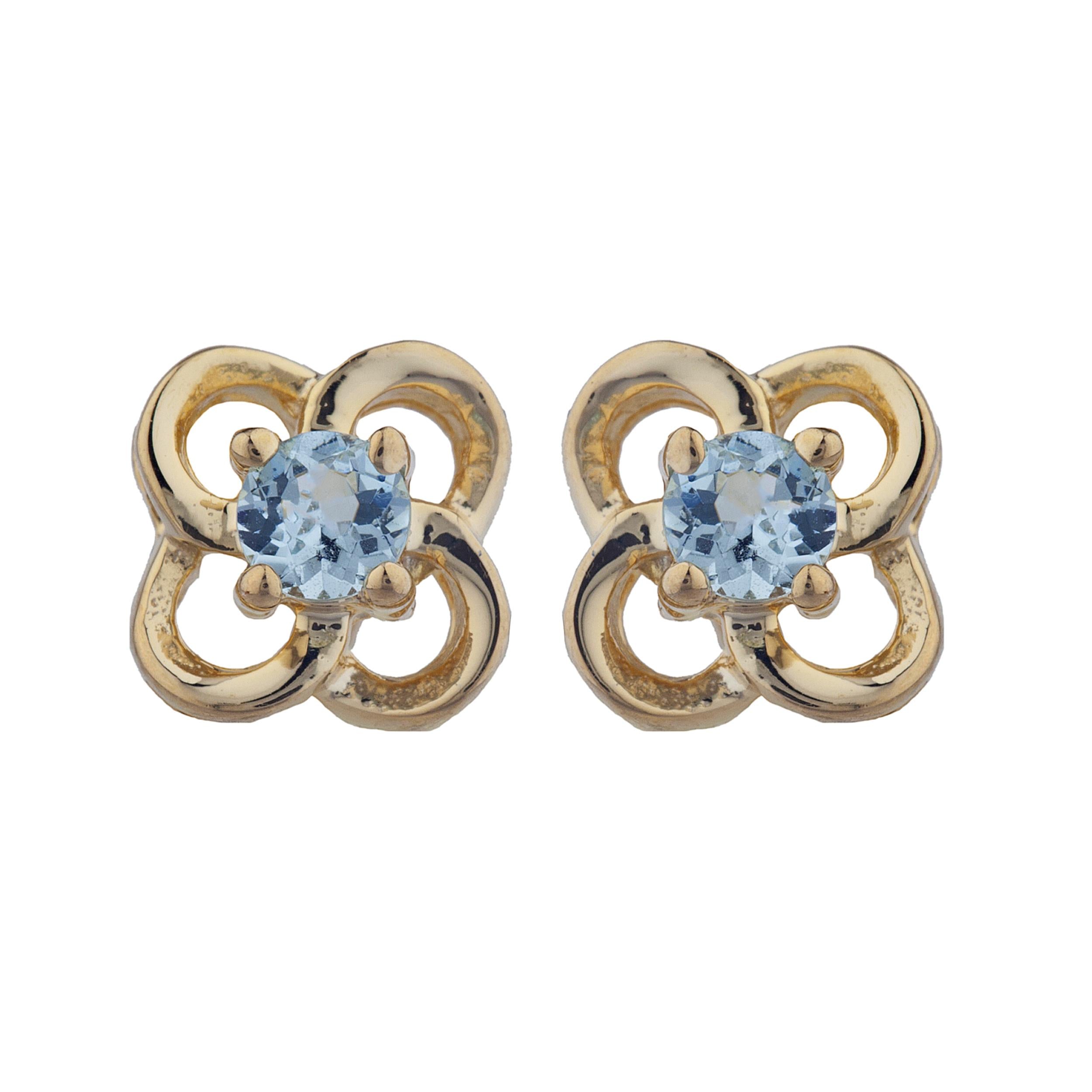 14Kt Gold Genuine Aquamarine Love Knot Stud Earrings