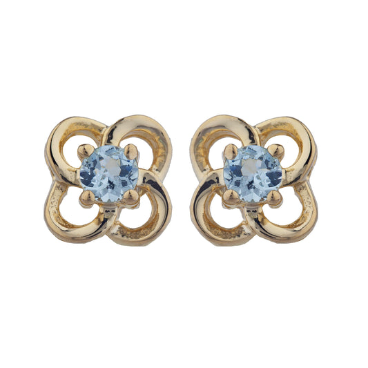 14Kt Gold Genuine Aquamarine Love Knot Stud Earrings