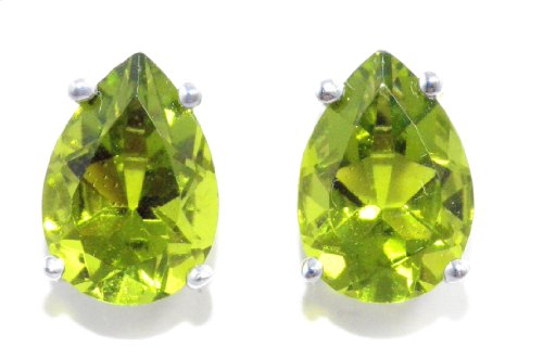 5 Carat Peridot Pear Stud Earrings .925 Sterling Silver