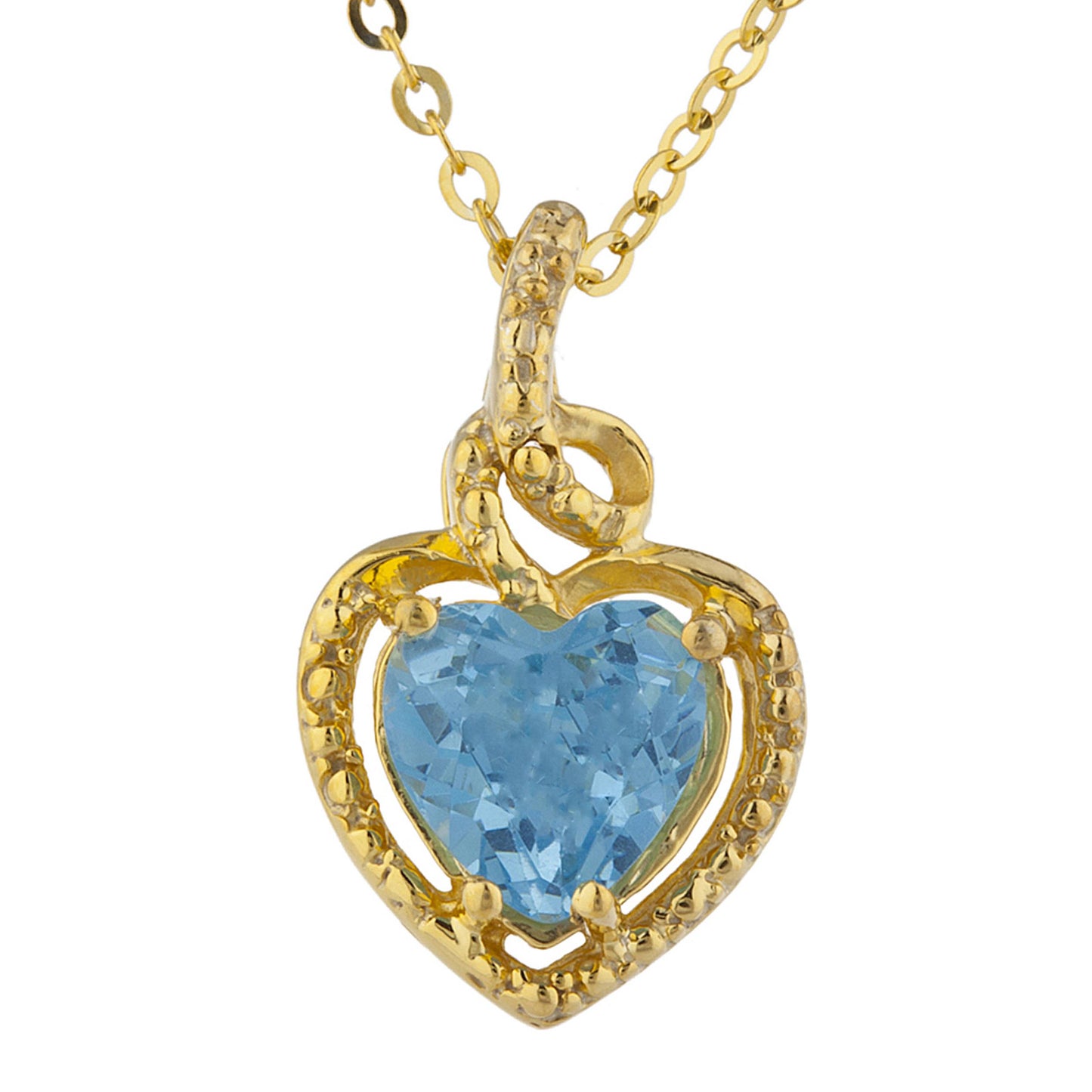 14Kt Gold Blue Topaz Heart Design Pendant Necklace