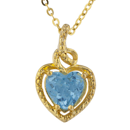 14Kt Gold Blue Topaz Heart Design Pendant Necklace