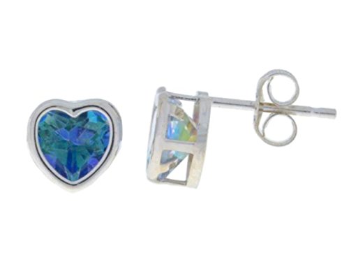 2 Ct Blue Mystic Topaz Heart Bezel Stud Earrings .925 Sterling Silver