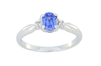 0.50 Ct Tanzanite & Diamond Oval Ring .925 Sterling Silver Rhodium Finish