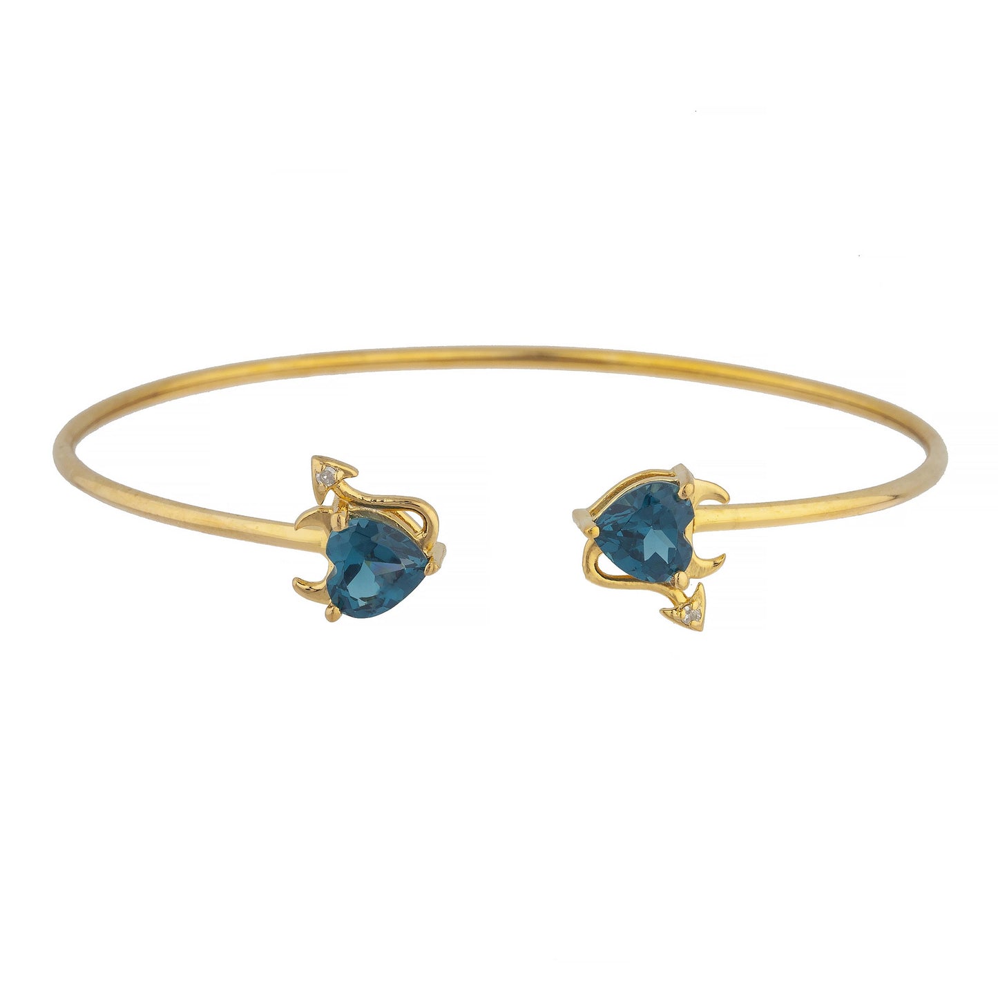 London Blue Topaz & Diamond Devil Heart Bangle Bracelet 14Kt Yellow Gold Rose Gold Silver