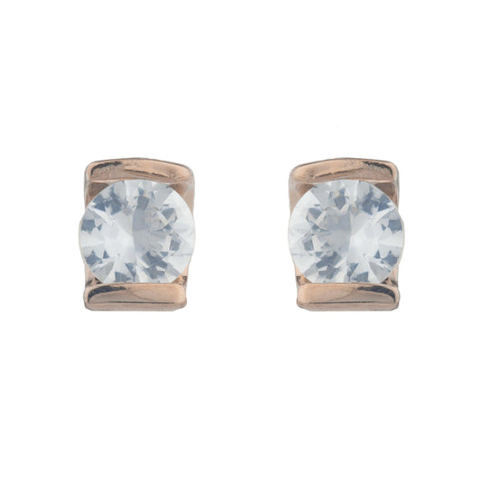14Kt Rose Gold Plated White Sapphire Half Channel Stud Earrings