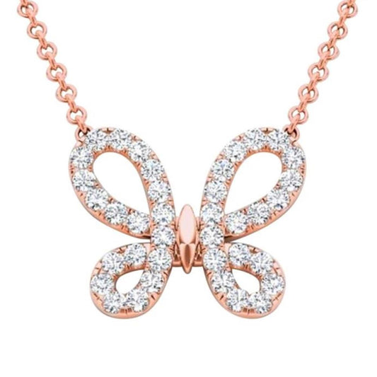 14Kt Rose Gold 0.50 Ct Diamond Butterfly Pendant