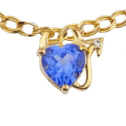 14Kt Yellow Gold Plated London Blue Topaz & Diamond Devil Heart Bracelet