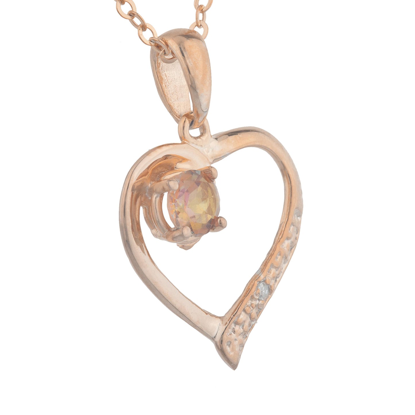 14Kt Rose Gold Plated Natural Ecstasy Mystic Topaz & Diamond Heart Pendant