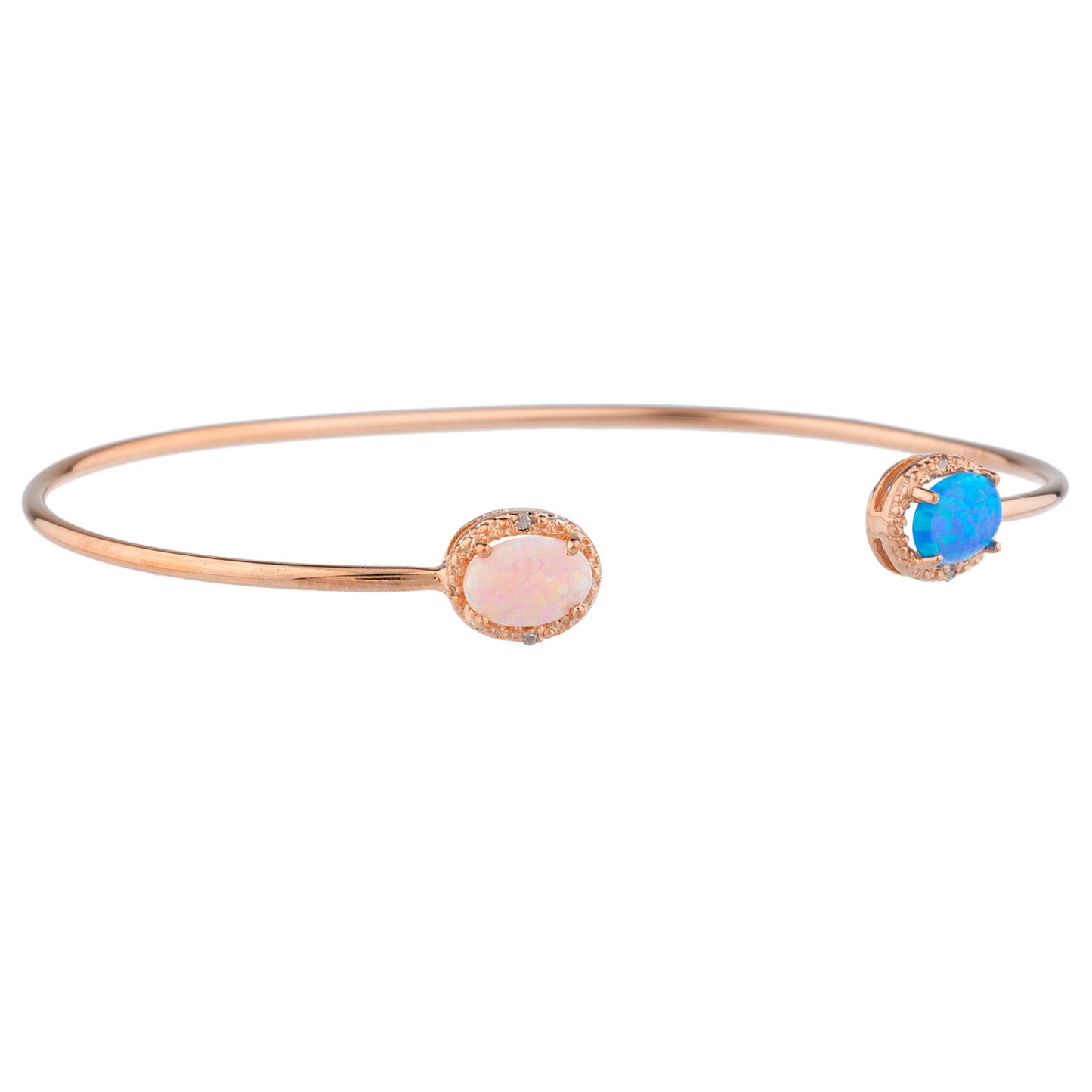 14Kt Gold Blue & Pink Opal Diamond Oval Bangle Bracelet