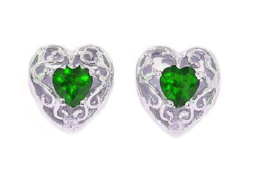 1 Ct Emerald Heart LOVE Diamond Stud Earrings .925 Sterling Silver