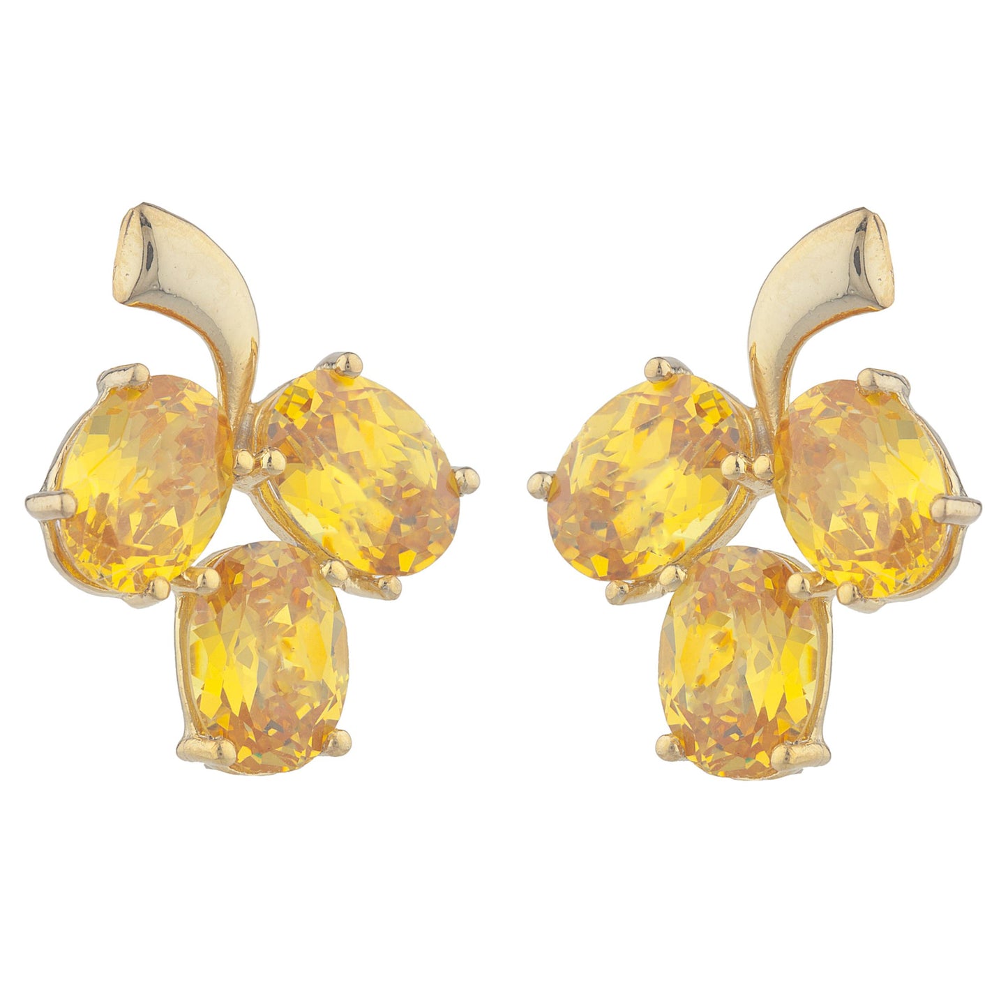 14Kt Yellow Gold Plated Yellow Citrine Oval Design Stud Earrings