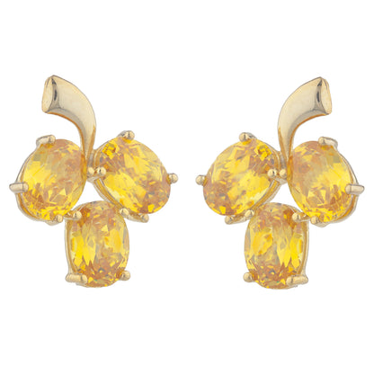 14Kt Yellow Gold Plated Yellow Citrine Oval Design Stud Earrings