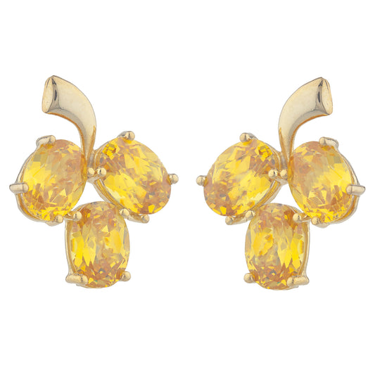 14Kt Yellow Gold Plated Yellow Citrine Oval Design Stud Earrings