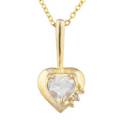 14Kt Gold Zirconia & Diamond Heart Design Pendant Necklace