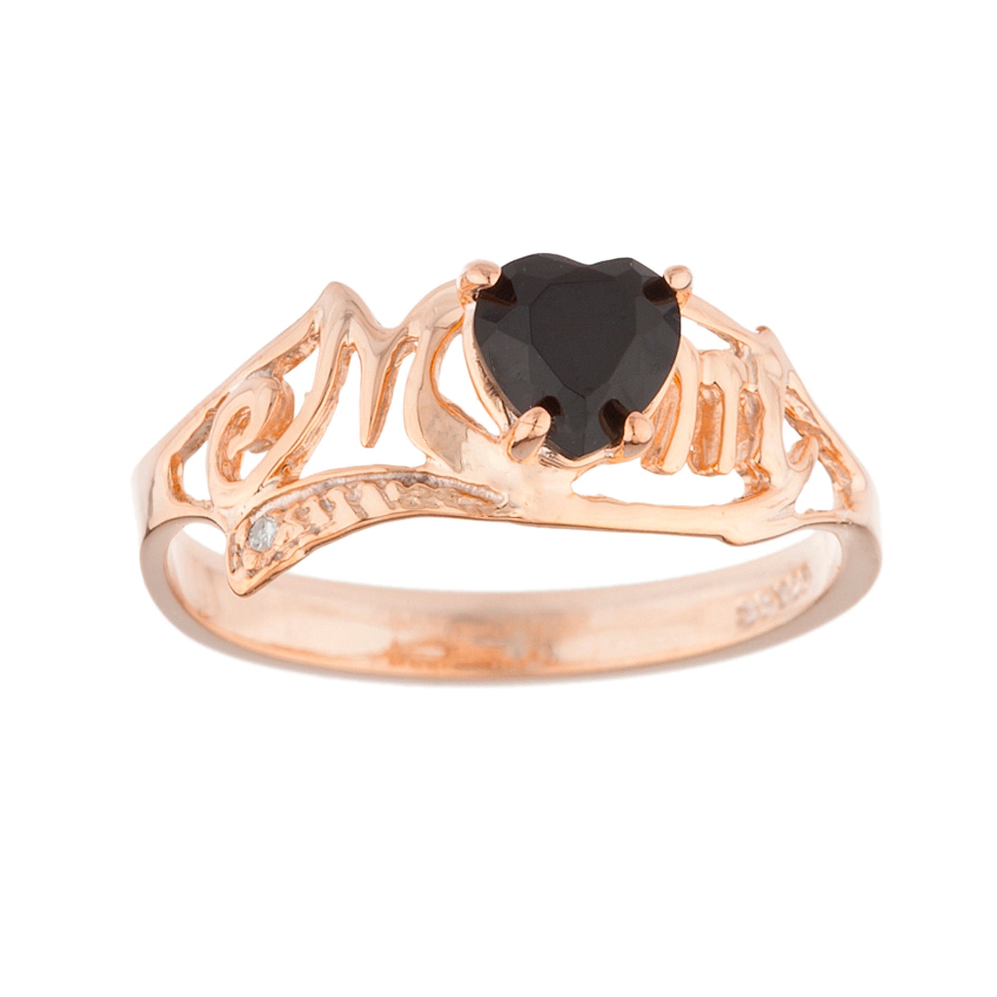 14Kt Gold Genuine Black Onyx & Diamond Heart Mom Ring