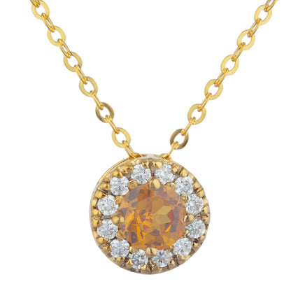 14Kt Gold 0.50 Ct Orange Citrine Halo Design Pendant Necklace