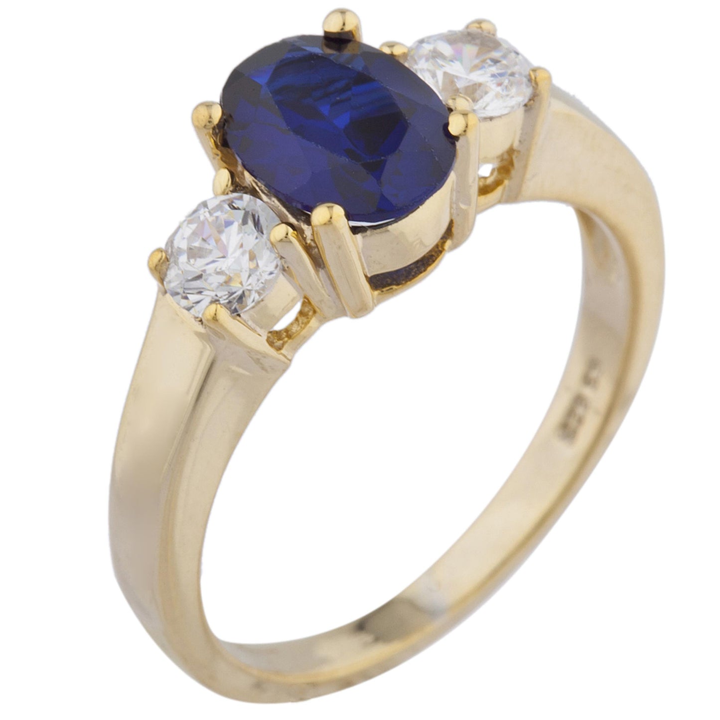 14Kt Gold 2 Ct Blue Sapphire & Zirconia Oval Ring