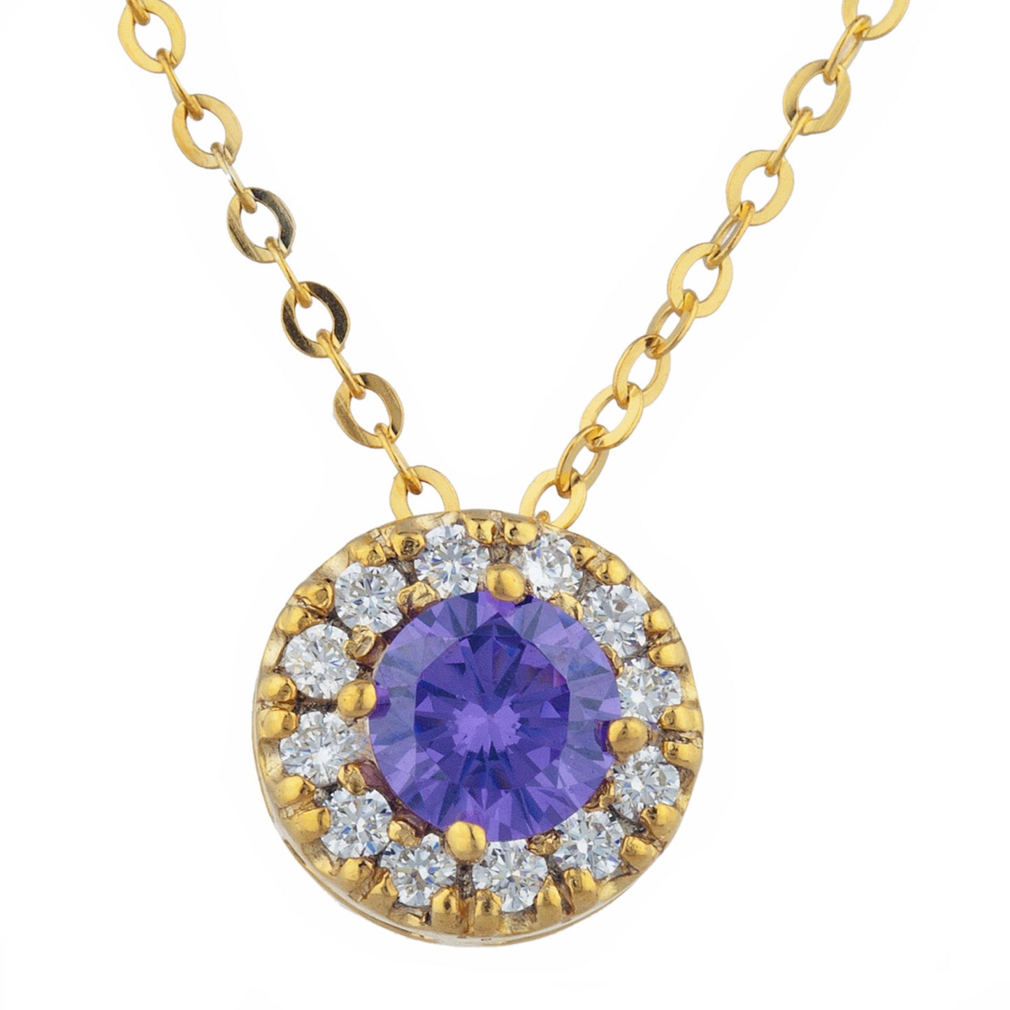 14Kt Gold 0.50 Ct Amethyst Halo Design Pendant Necklace