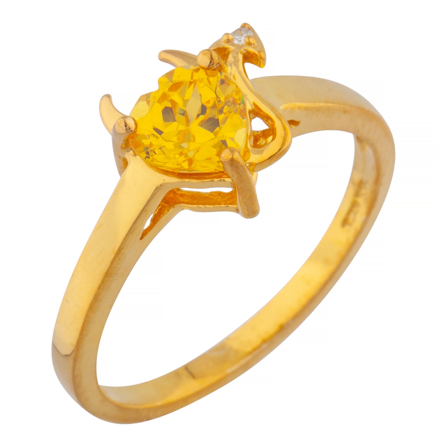 Yellow Citrine & Diamond Devil Heart Ring 14Kt Yellow Gold Rose Gold Silver