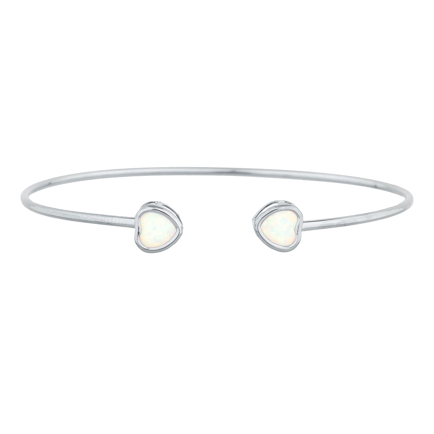 Opal Heart Bezel Bangle Bracelet .925 Sterling Silver