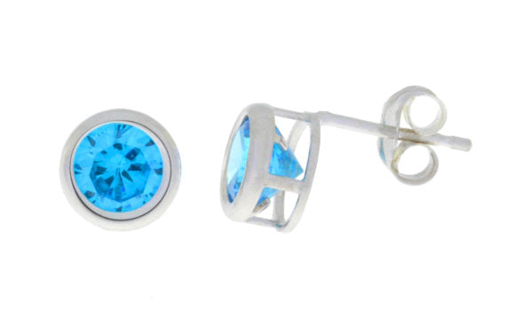 2 Ct Swiss Blue Topaz Round Bezel Stud Earrings .925 Sterling Silver