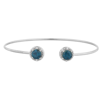 2 Ct London Blue Topaz & Diamond Round Bangle Bracelet .925 Sterling Silver