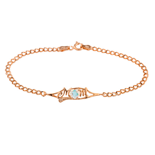 Natural Mercury Mist Mystic Topaz & Diamond Heart Mom Bracelet 14Kt Rose Gold Plated Over .925 Sterling Silver