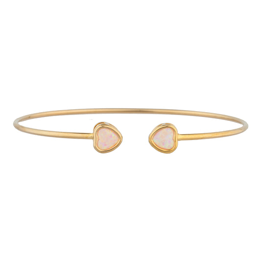 14Kt Yellow Gold Plated Pink Opal Heart Bezel Bangle Bracelet