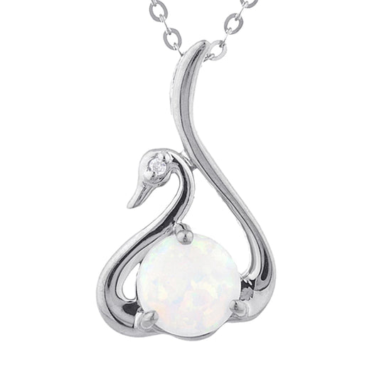 Opal & Diamond Swan Pendant .925 Sterling Silver