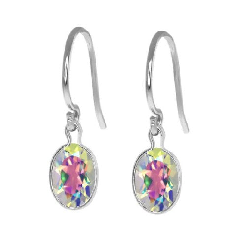 2 Ct Mercury Mist Mystic Topaz Oval Bezel Dangle Earrings .925 Sterling Silver