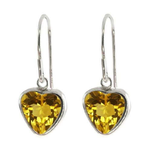 2 Ct Citrine Heart Bezel Dangle Earrings .925 Sterling Silver