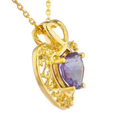 14Kt Gold Alexandrite Heart Design Pendant Necklace