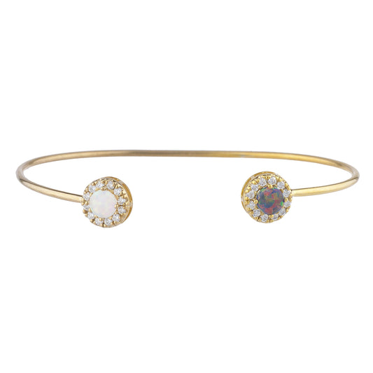 Black & White Opal Halo Design Round Bangle Bracelet 14Kt Yellow Gold Rose Gold Silver