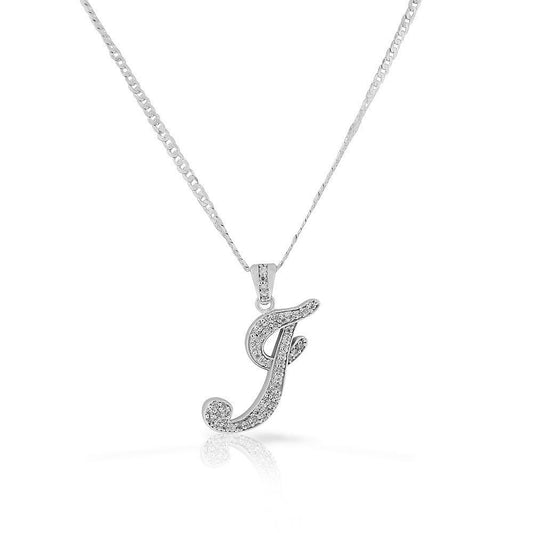 Letter I Cursive Initial CZ Pendant .925 Sterling Silver