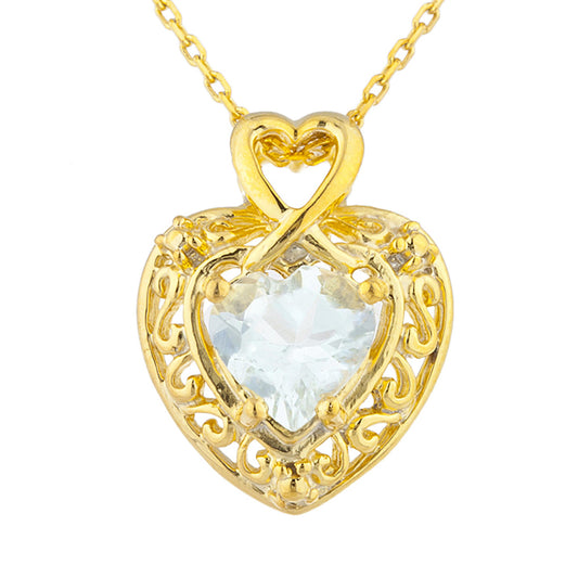 14Kt Gold Aquamarine Heart Design Pendant Necklace