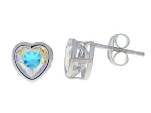 2 Ct Mercury Mist Mystic Topaz Heart Bezel Stud Earrings .925 Sterling Silver