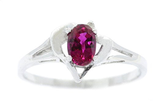 0.50 Ct Created Ruby & Diamond Oval Heart Ring .925 Sterling Silver Rhodium Finish