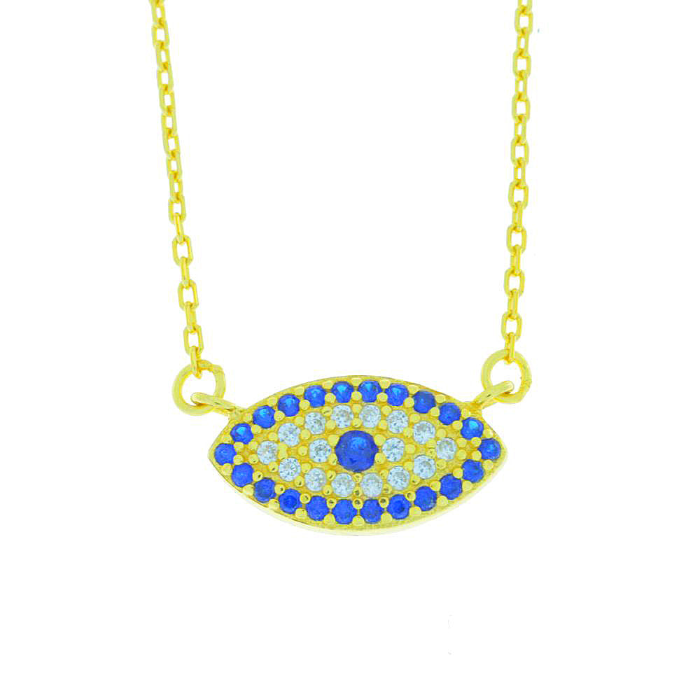 Evil Eye Blue & White CZ Design Pendant 14Kt Yellow Gold Plated Over .925 Sterling Silver