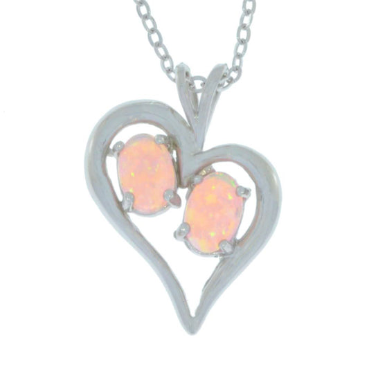 Pink Opal Oval Heart Pendant .925 Sterling Silver