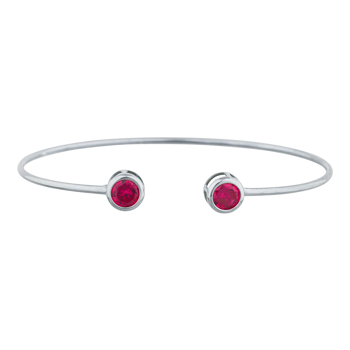 14Kt Gold Created Ruby Round Bezel Bangle Bracelet